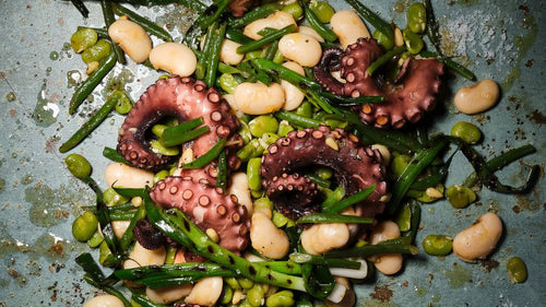 Rezept Gegrillter Oktopus mit Lauch und Bohnenragout