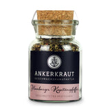 Kapitänspfeffer von Ankerkraut im Korkenglas auf weißem Hintergrund.