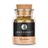 Rouladen Gewürze von Ankerkraut im Korkenglas auf weißem Hintergrund.